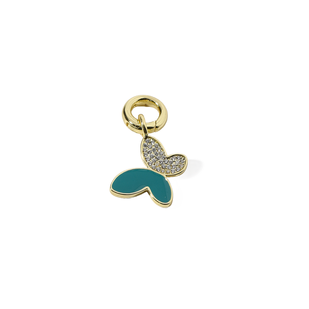 Rhinestone Teal Butterfly Charm